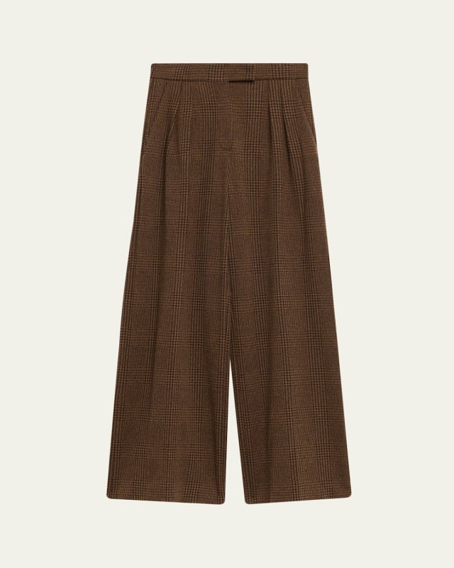 Ponza Check Wool Pleated Wide-Leg Pants